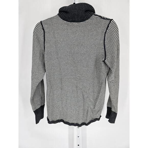 Eddie Bauer Womens Full Zip Sweater Striped Knit Top Black White Size M - Picture 4 of 5